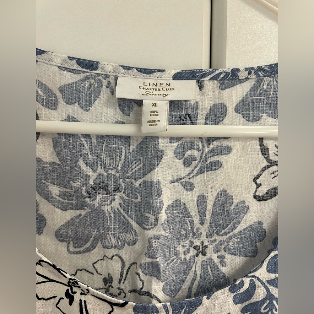 Charter Club Blue and White Floral Tank Top Sz XL - Picture 2 of 4